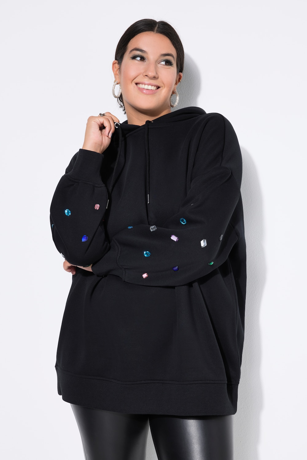 Hoodie, extra oversized, Kapuze, Ziersteinchen