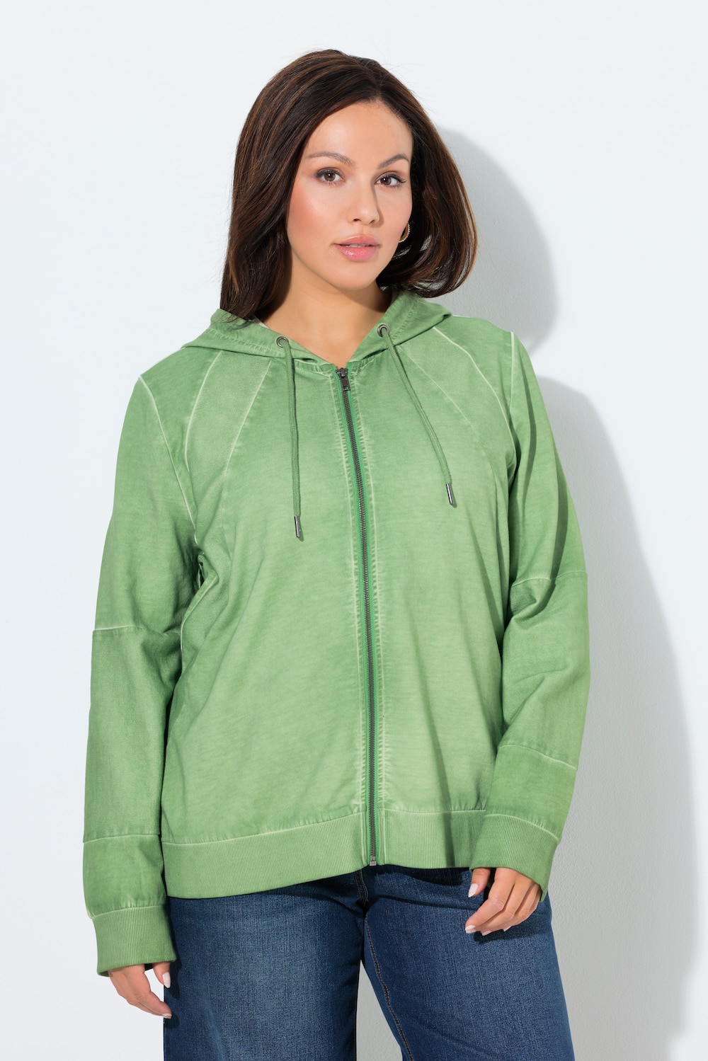 Thumbnail - Große Größen Sweatjacke, Damen, grün, Größe: 62/64, Baumwolle/Polyester, Ulla Popken