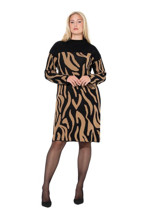 Pletené šaty, zebří vzor, oversized, dlouhé rukávy