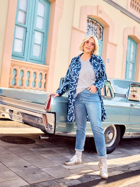 Lange blouse, harten, overhemdkraag, lange mouwen