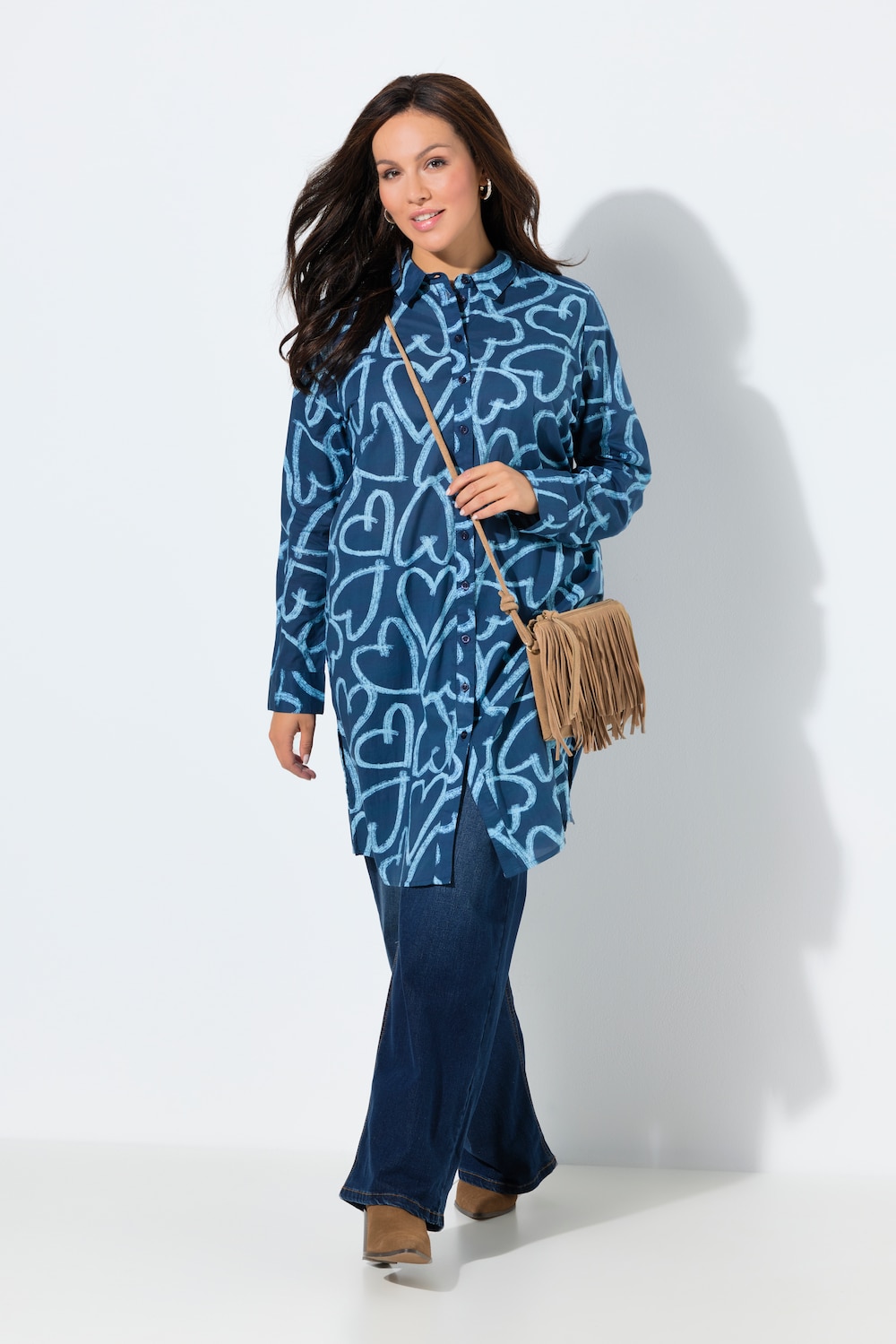 Longbluse, Herzen, Hemdkragen, Langarm