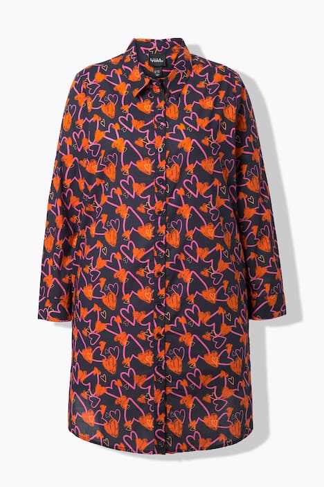 Longbluse, Herzen, A-Linie, Hemdkragen, Langarm