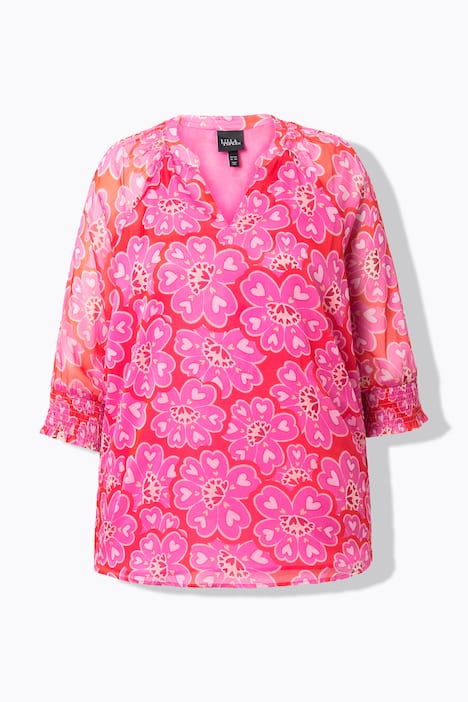 Tunika, hjerteblomster, oversized, tunikaudskæring, lange ærmer