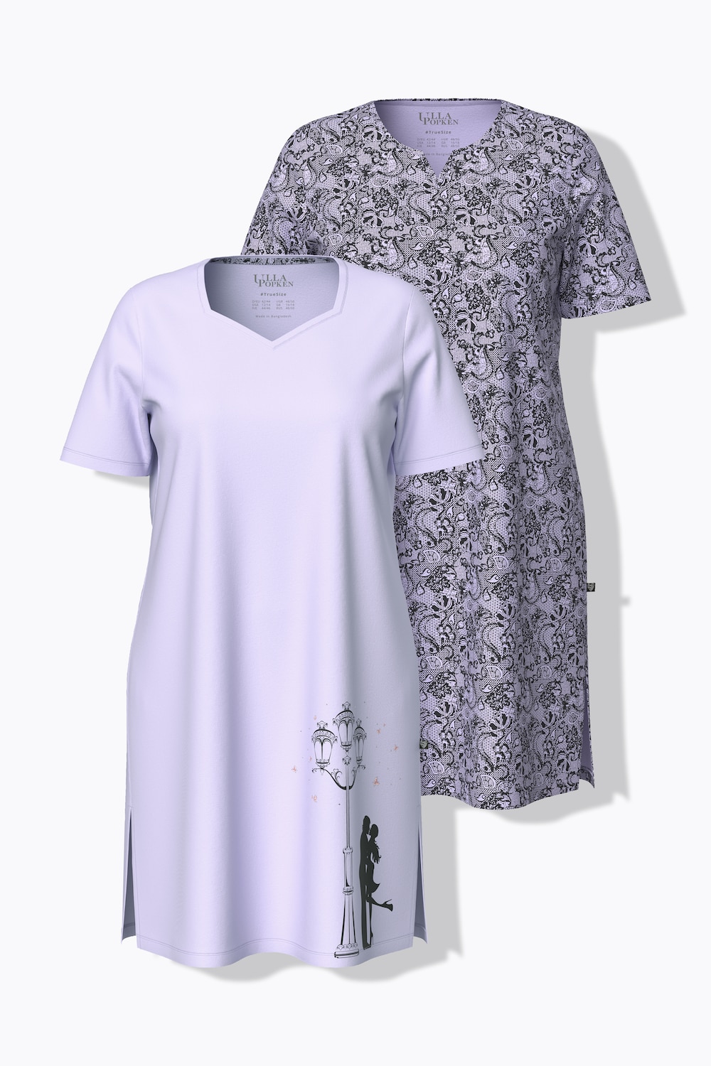 Bigshirts, set van 2, tuniek-/hartvormige hals, korte mouwen