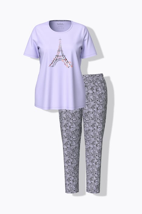 Pyjama, Eiffelturm, Ziersteine, Rundhals, Halbarm