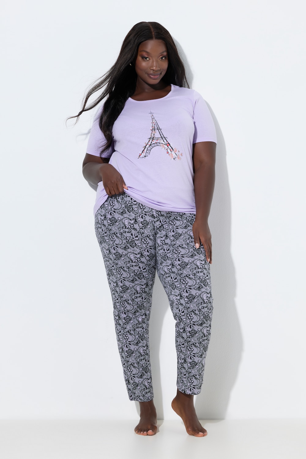 Pyjama, Eiffelturm, Ziersteine, Rundhals, Halbarm