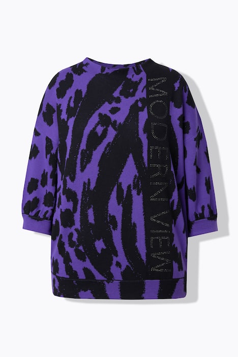 Jacquard-Pullover, Animal, Stehkragen, 3/4-Arm