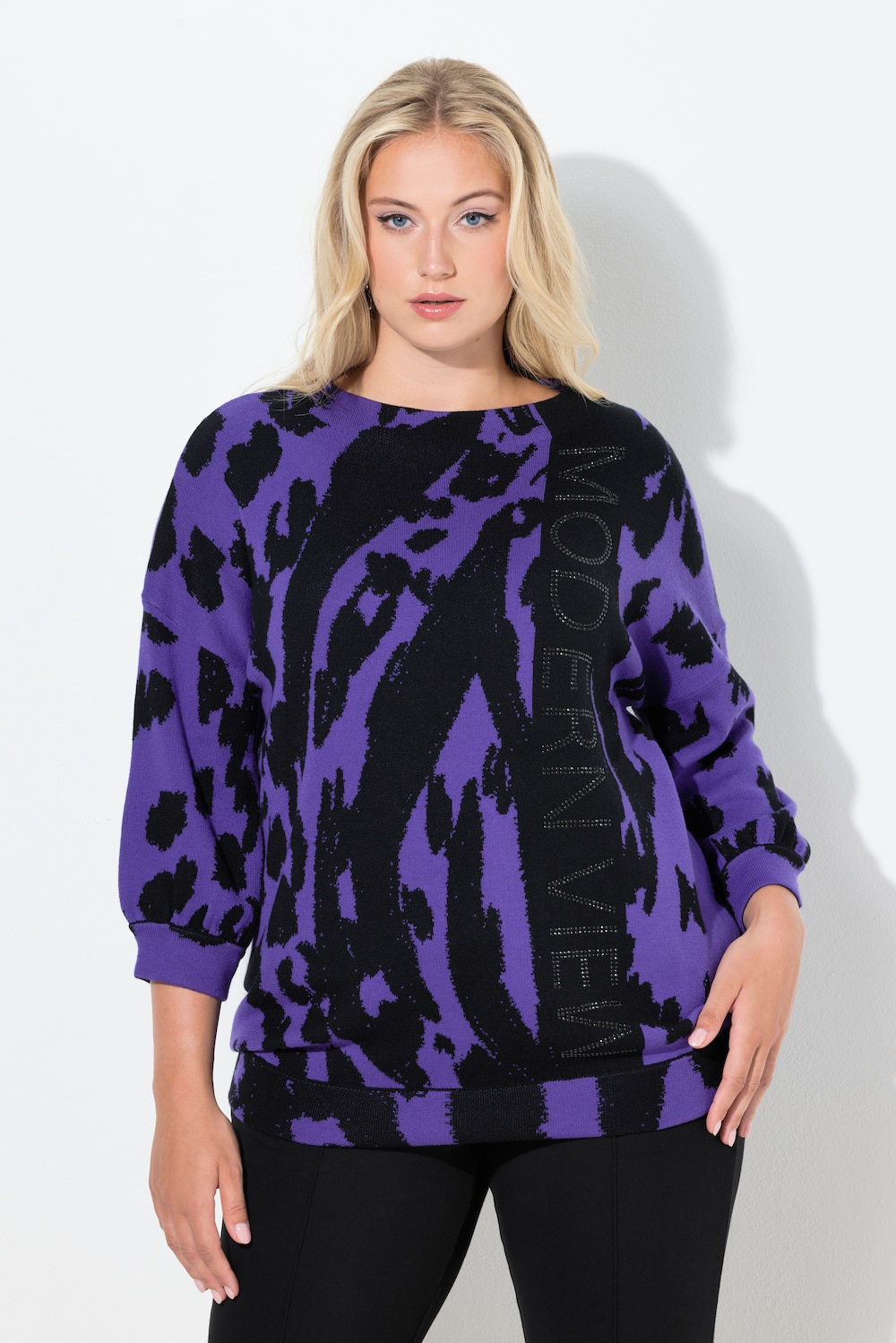 Große Größen Jacquard-Pullover, Damen, lila, Größe: 62/64, Synthetische Fasern/Baumwolle, Ulla Popken