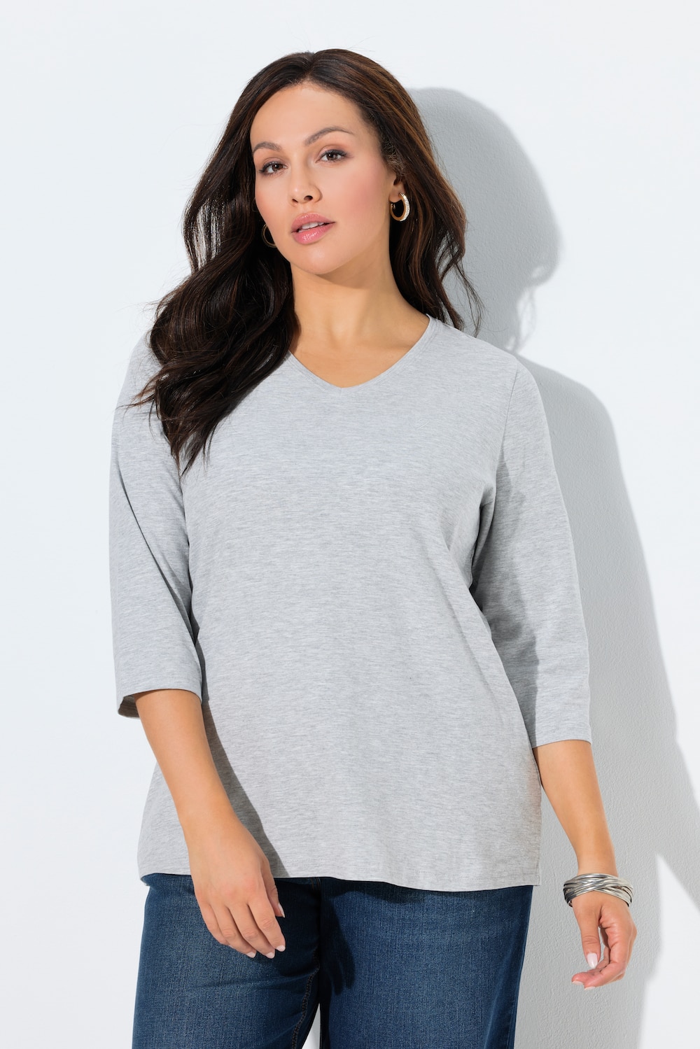 Shirt, Herzstickerei, Classic, V-Ausschnitt, 3/4-Arm