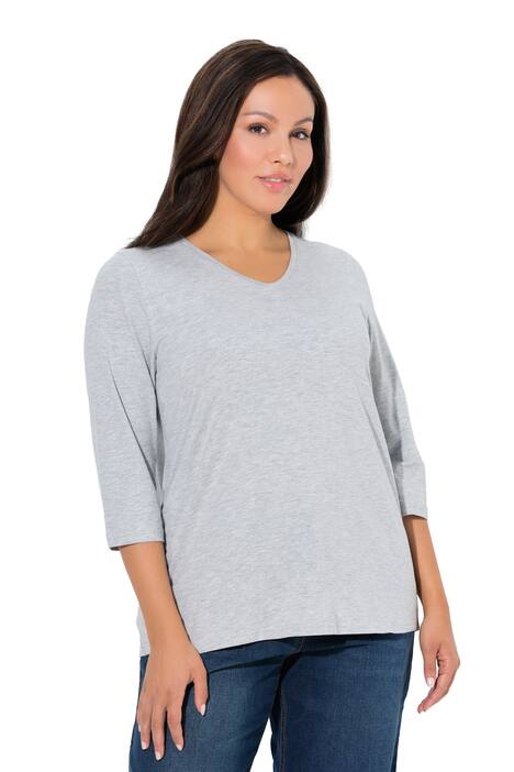 Tričko, výšivka srdce, Classic, výstřih do V, 3/4 rukávy