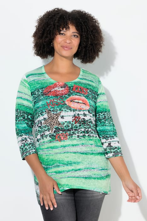 T-Shirt, A-Linie, Leo-Streifenmuster, Glitzersteinchen