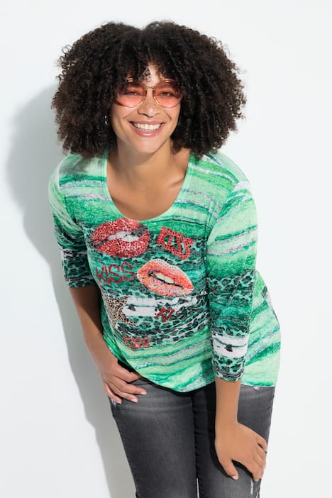 T-Shirt, A-Linie, Leo-Streifenmuster, Glitzersteinchen
