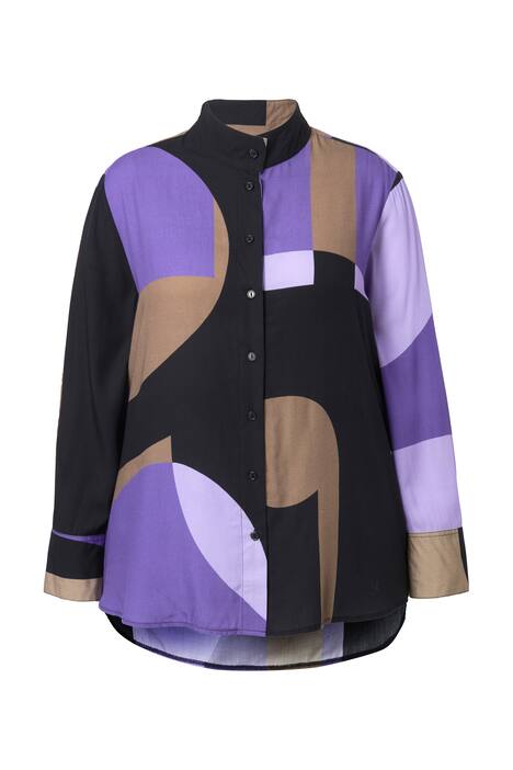 Tunika s písmenným vzorem, áčkový střih, stojáček, dlouhý rukáv