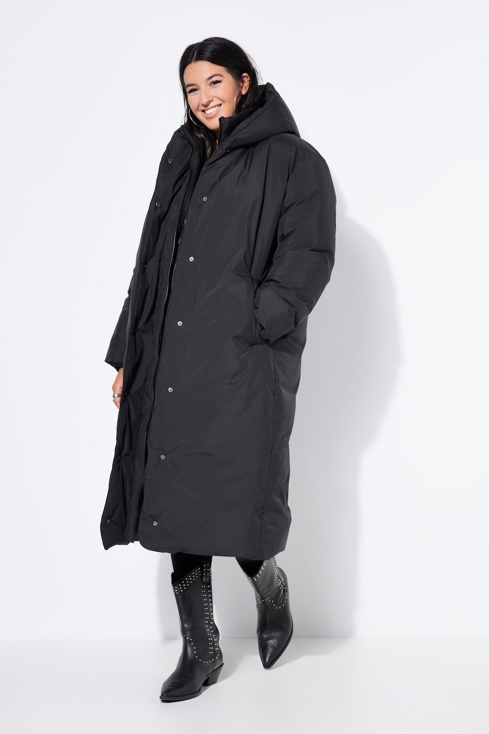 Vattert kåpe, oversized, hette, toveis glidelås