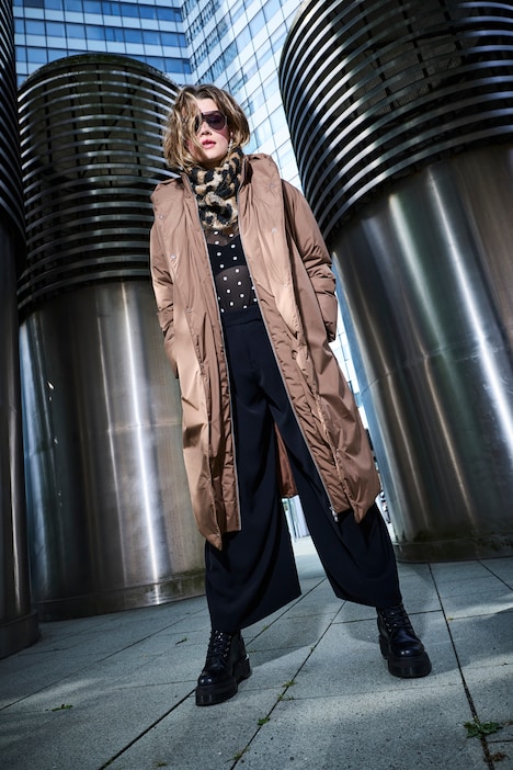 Prošívaný kabát, oversize, kapuce, dvoucestný zip