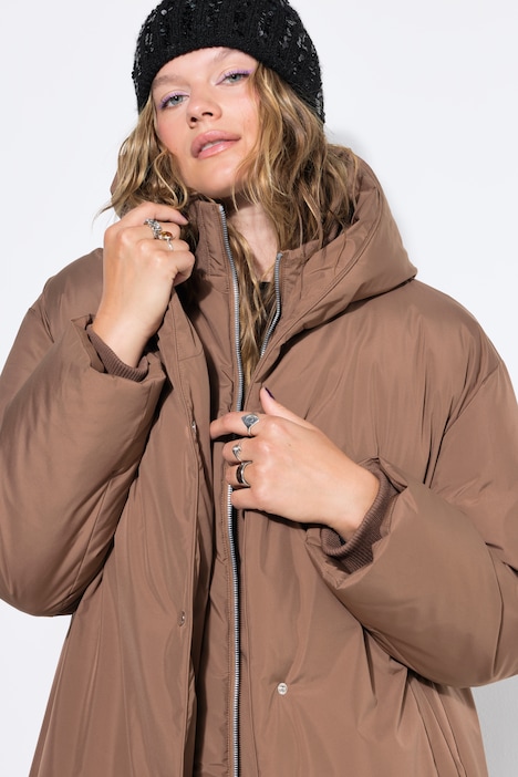 Steppmantel, oversize, 2-Wege-Zipper und Knopfleiste