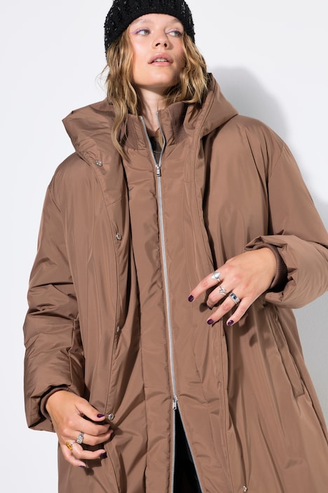 Steppmantel, oversize, 2-Wege-Zipper und Knopfleiste