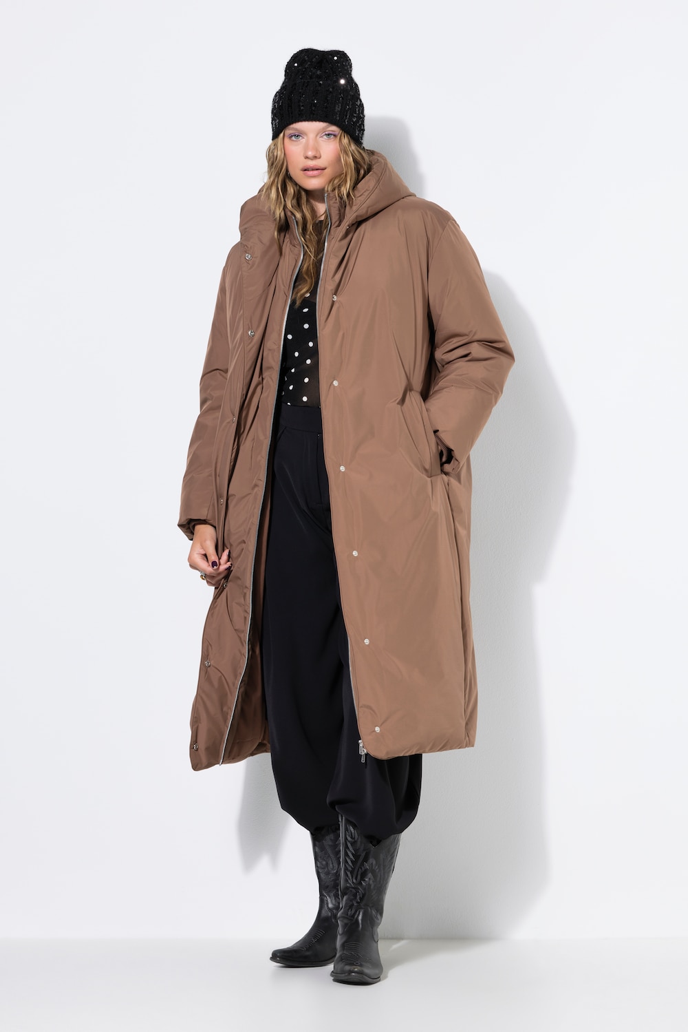 Steppmantel, oversize, 2-Wege-Zipper und Knopfleiste