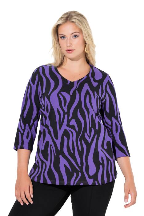 Tričko, zebří potisk, klasické, V výstřih, 3/4 rukáv