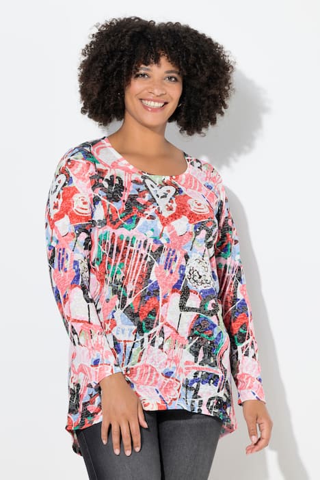 Langarmshirt, A-Linie, Glitzersteinchen, Allover-Muster