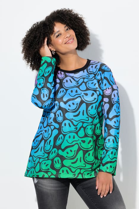 Sweatshirt, Loose Fit, Smileymuster, Farbverlauf