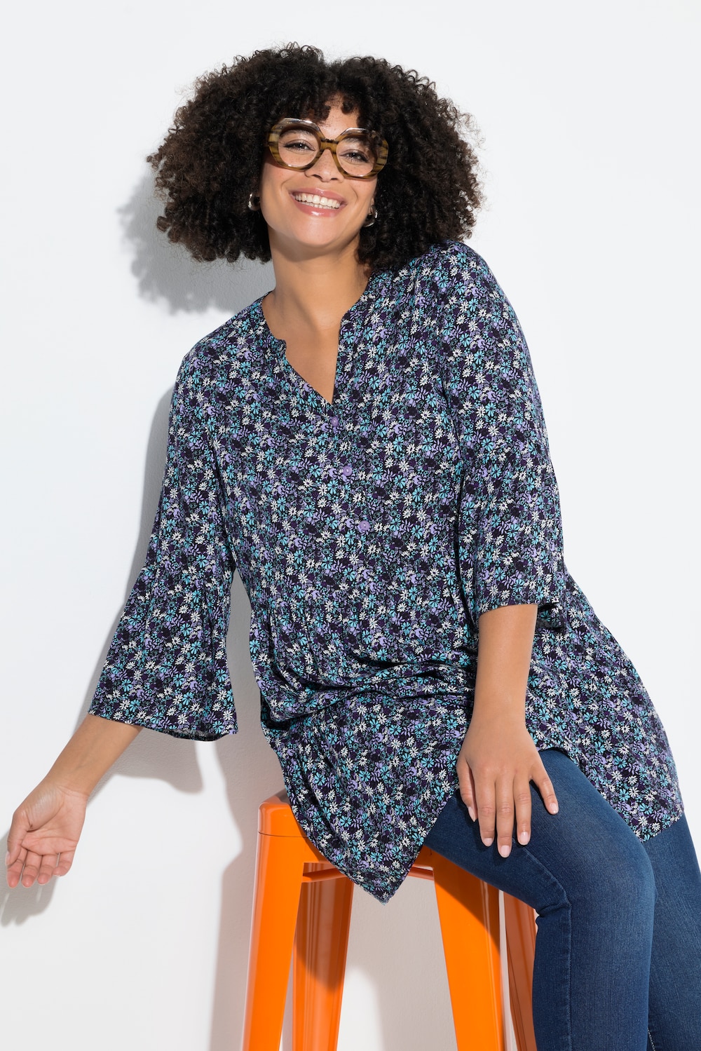 Bluse, Blümchenmuster, Volants