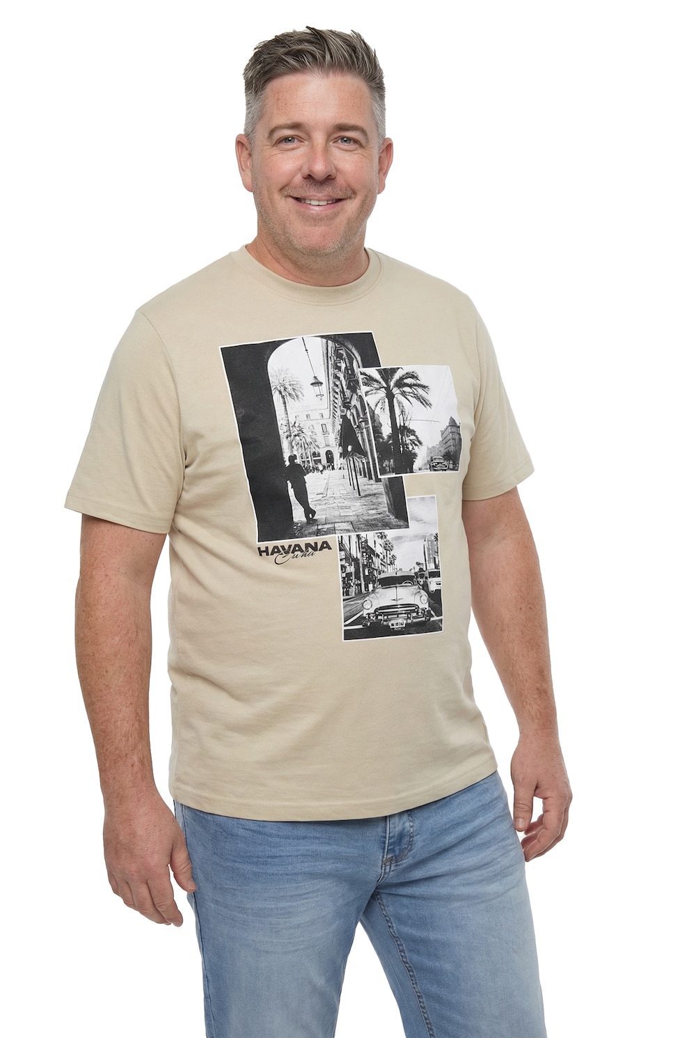 Stora storlekar T-shirt, Her, beige, storlek: 5XL, Bomull, Men Plus