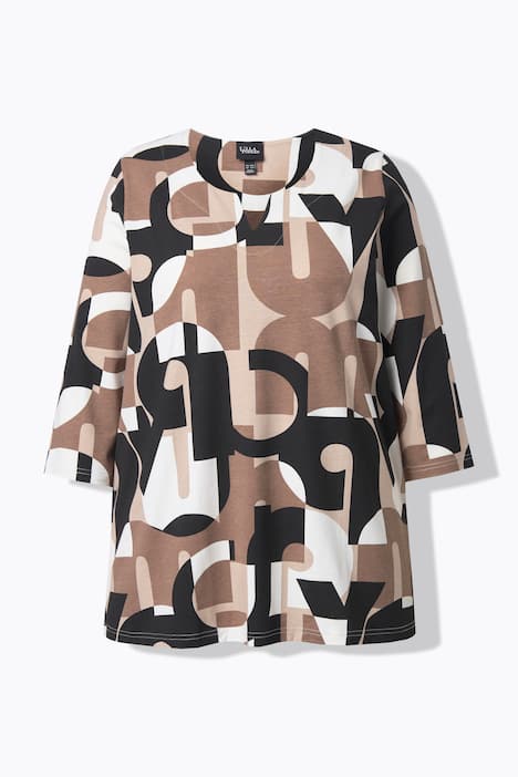 Shirt, Buchstaben, Tunika-Ausschnitt, 3/4-Arm