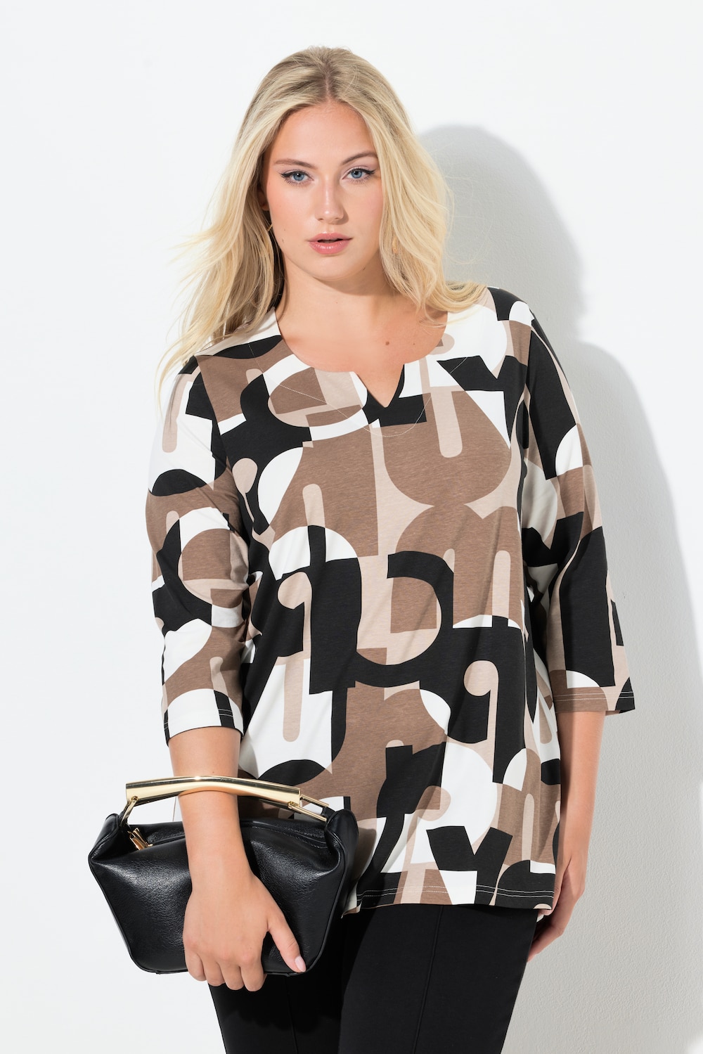 Shirt, Buchstaben, Tunika-Ausschnitt, 3/4-Arm