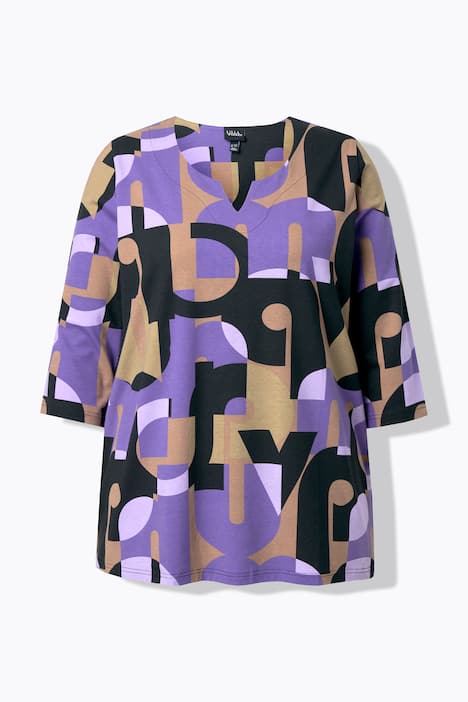 Shirt, Buchstaben, Tunika-Ausschnitt, 3/4-Arm
