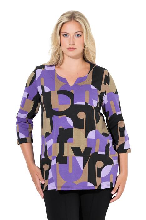 Tričko, vzor s písmeny, tunikový výstřih, 3/4 rukáv