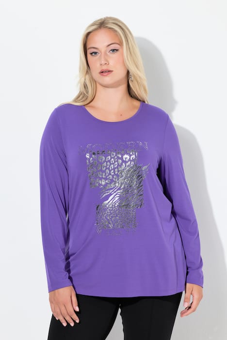Shirt, Ziersteine, Classic, Rundhals, Langarm