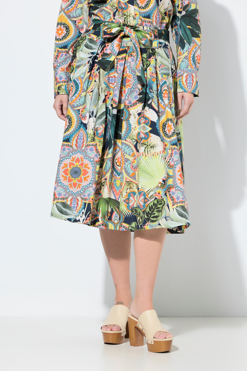 Große Größen Midi-Faltenrock, Damen, blau, Größe: 58, Baumwolle, Ulla Popken