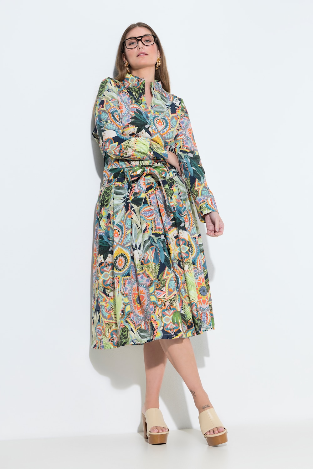 Midi-Faltenrock, A-Linie, Komfortbund