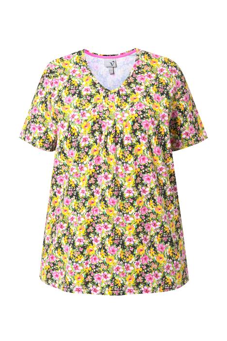 Tričko, A střih, ozdobné sklady, výstřih do V, krátké rukávy