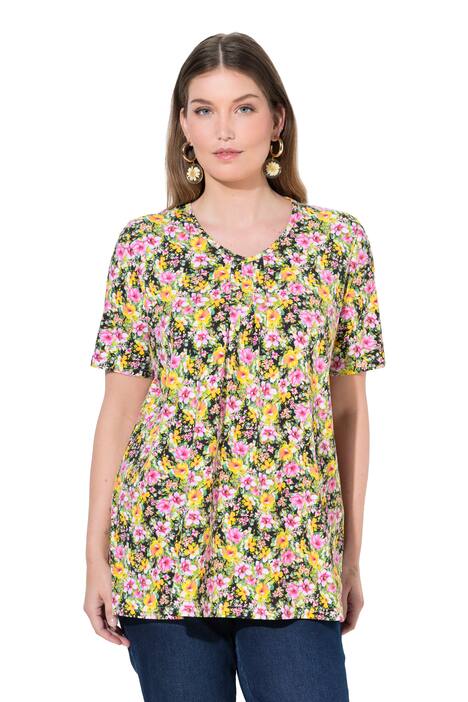 Tričko, A střih, ozdobné sklady, výstřih do V, krátké rukávy