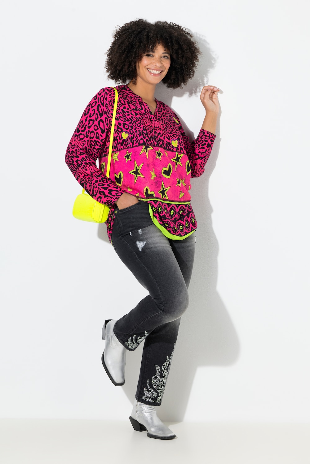 Jeans Paula, gerader Straight Fit, Saum-Flammen