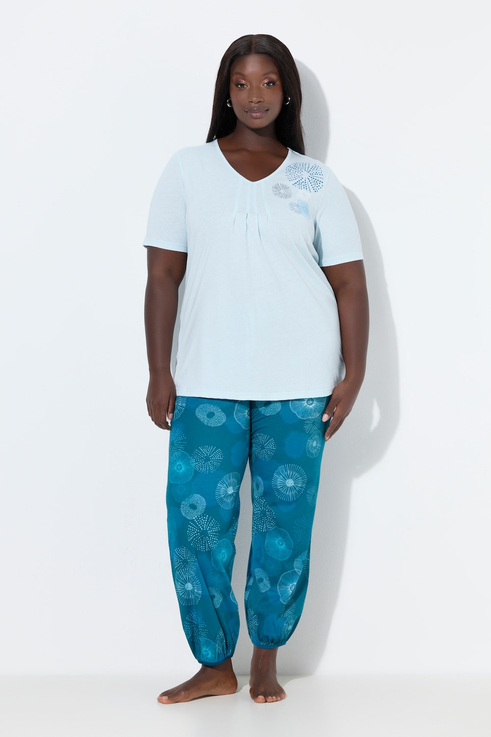 Thumbnail - Große Größen Pyjama, Damen, türkis, Größe: 62/64, Baumwolle, Ulla Popken