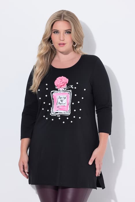 Lange blouse, flaconmotief met sierkraaltjes, 3/4-mouw