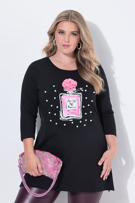 Lange blouse, flaconmotief met sierkraaltjes, 3/4-mouw