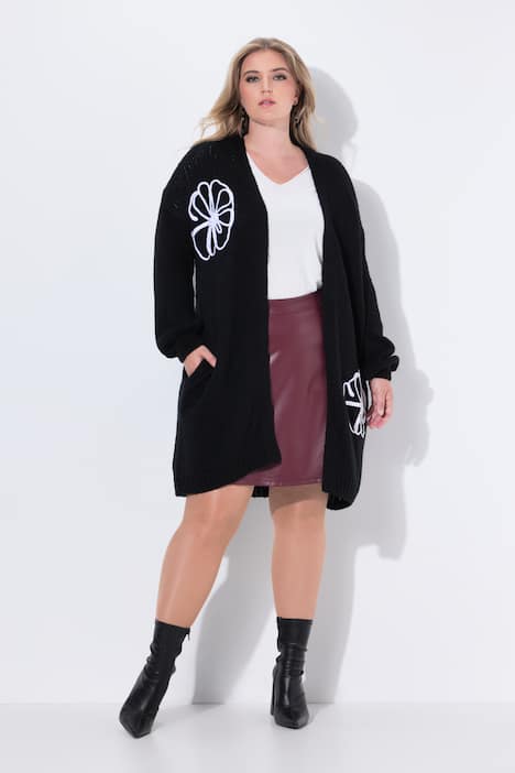 Lang vest, straight fit, bloemenborduursel
