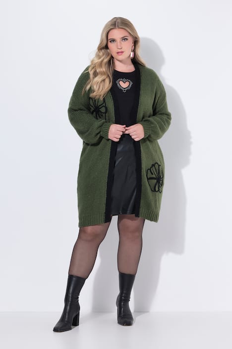 Lang vest, straight fit, bloemenborduursel