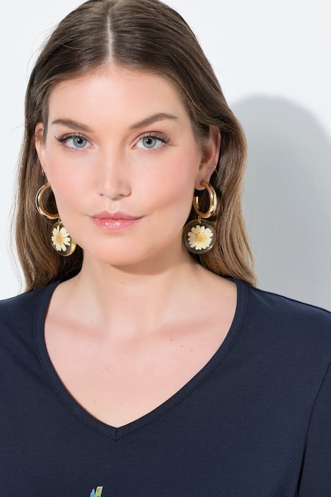 Shirt, Sonnenblume, A-Linie, V-Ausschnitt, 3/4-Arm