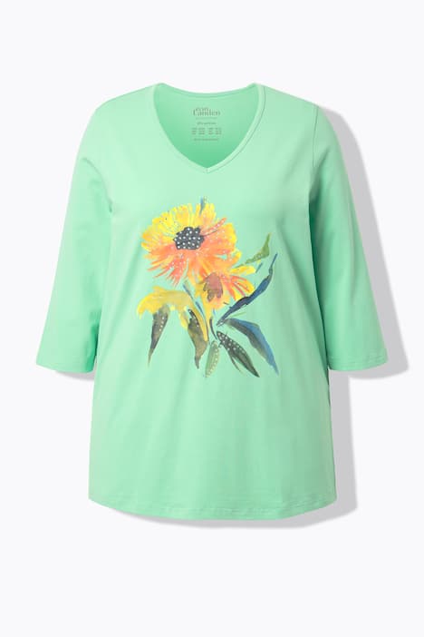 Shirt, Sonnenblume, A-Linie, V-Ausschnitt, 3/4-Arm