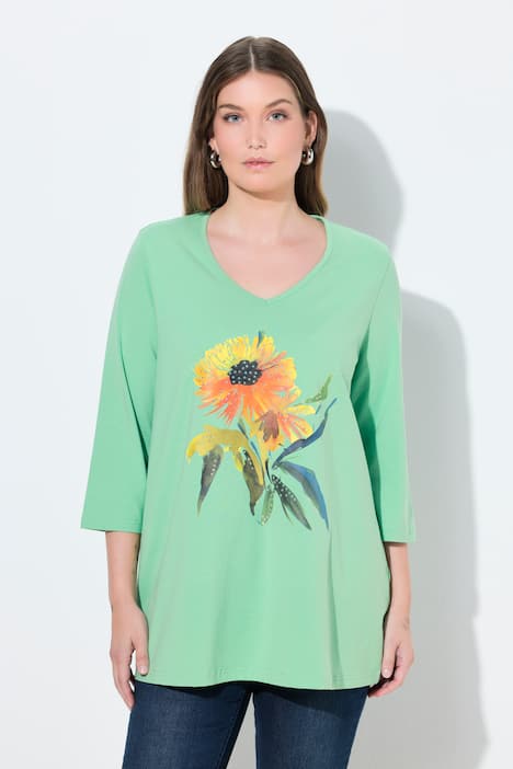 Shirt, Sonnenblume, A-Linie, V-Ausschnitt, 3/4-Arm