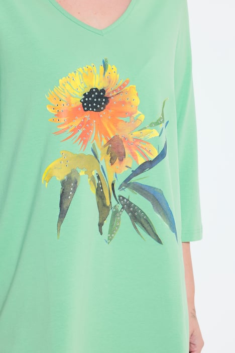 Shirt, Sonnenblume, A-Linie, V-Ausschnitt, 3/4-Arm