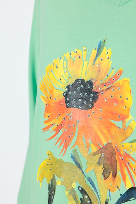 Shirt, Sonnenblume, A-Linie, V-Ausschnitt, 3/4-Arm