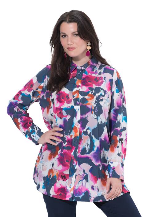 Lyocellová halenka, akvarel, A střih, límeček, dlouhé rukávy