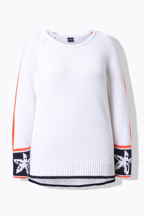 Strickpullover mit Jacquard, Rundhalsauschnitt