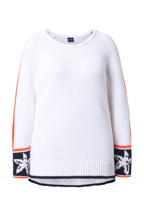 Pletený svetr s žakárovým vzorem, kulatý výstřih